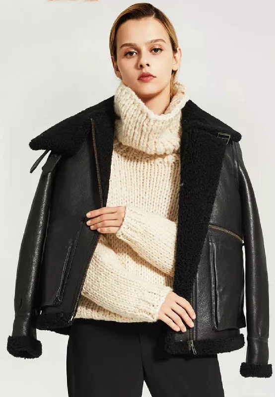 Women’s Black Leather Black Shearling Big Collared Jacket Collared Jacket Crew Neck Jacket Turtle Neck Jacket Women’s Black Leather Black Shearling Big Collared Jacket Collared Jacket Crew Neck Jacket Turtle Neck Jacket