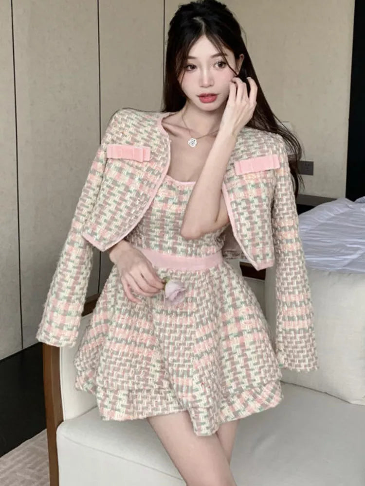 Getadme High Quality Small Fragrance Tweed Two Piece Set Women Short Jacket Coat + Sexy Dress Set Korean Fashion Sweet 2 Piece Suits Hoodie Zip-Up Jacket Button-Up Jacket Getadme High Quality Small Fragrance Tweed Two Piece Set Women Short Jacket Coat + Sexy Dress Set Korean Fashion Sweet 2 Piece Suits Hoodie Zip-Up Jacket Button-Up Jacket