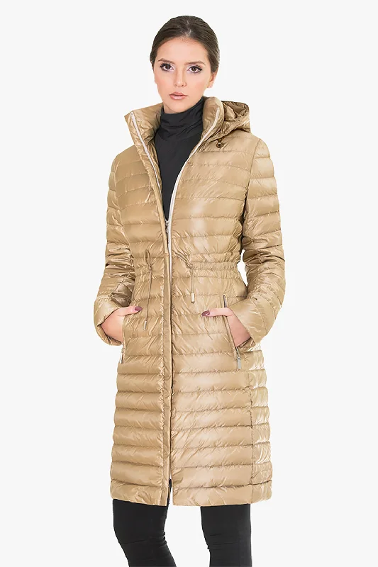 Hooded Quilted Shell Down Jacket Zip Front Button Front Snap Front