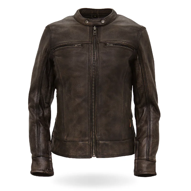 Hot Leathers JKL1024 Ladies Distressed Brown Motorcycle Leather Biker Jacket with Concealed carry Pockets A-Line Jacket Boat Neck Shawl Collar Hot Leathers JKL1024 Ladies Distressed Brown Motorcycle Leather Biker Jacket with Concealed carry Pockets A-Line Jacket Boat Neck Shawl Collar