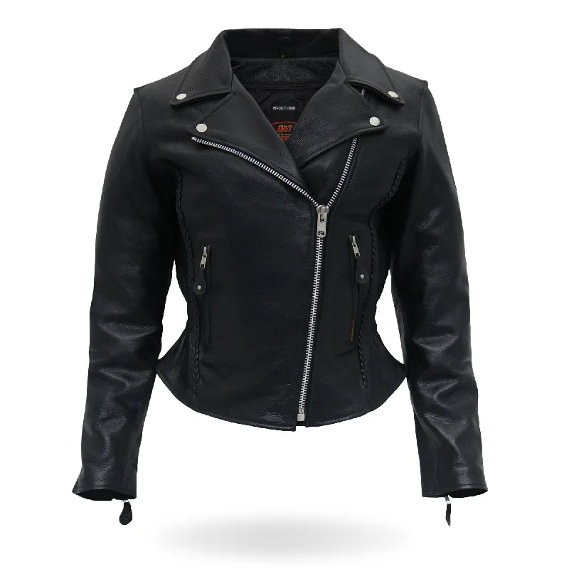 Hot Leathers JKL1009 Ladies Braided Motorcycle Leather Biker Jacket Notch Collar Peter Pan Collar Cowl Neck Hot Leathers JKL1009 Ladies Braided Motorcycle Leather Biker Jacket Notch Collar Peter Pan Collar Cowl Neck