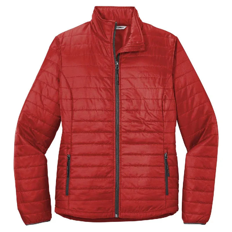 Port Authority Women's Fire Red/ Graphite Packable Puffy Jacket Appliqued Jacket Beaded Jacket Sequined Jacket Port Authority Women's Fire Red/ Graphite Packable Puffy Jacket Appliqued Jacket Beaded Jacket Sequined Jacket