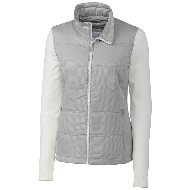 Cutter & Buck Women's White Cora Quilted Sweater Jacket Appliqued Jacket Beaded Jacket Sequined Jacket