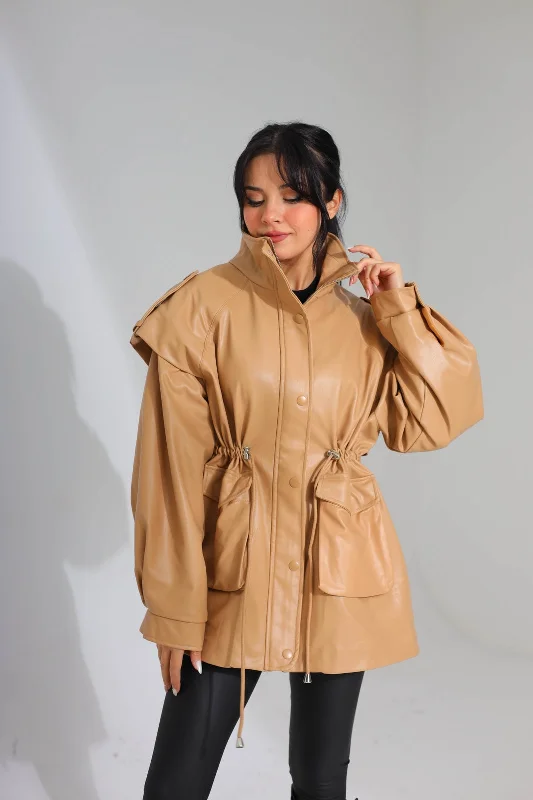 Leather Jacket 8308 Tiered Jacket Buttoned Jacket Zippered Jacket