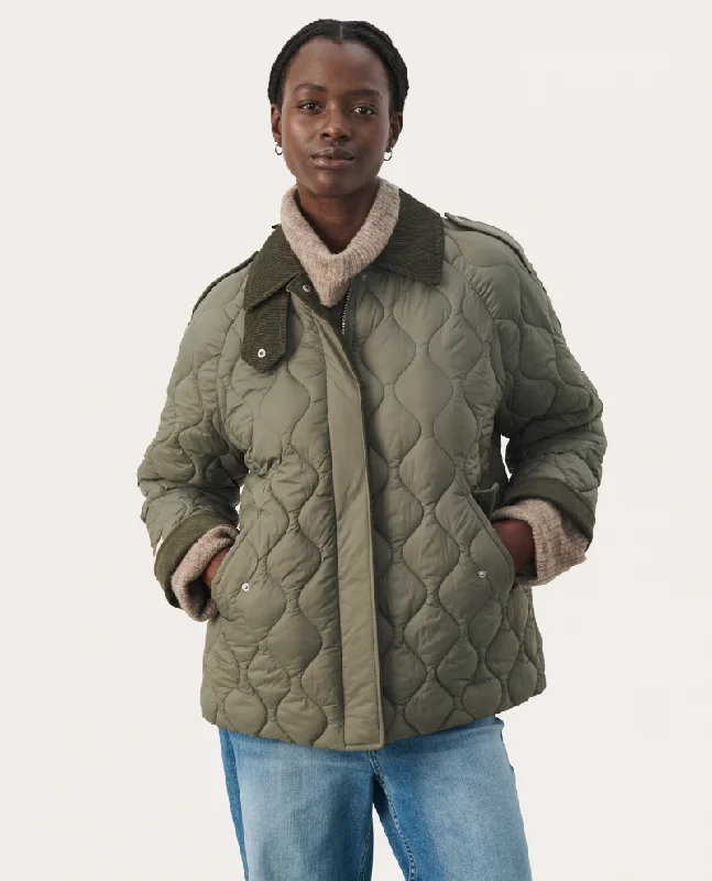 Part Two Laurana Smokey Olive Quilted Jacket Front Pockets Side Pockets Patch Pockets