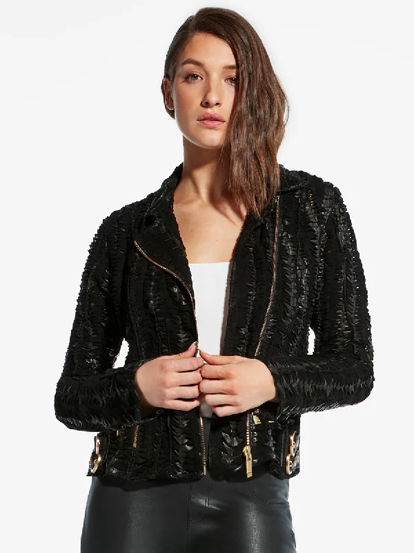 SAFE & SOUND LEATHER JACKET Boat Neck Shawl Collar Notched Collar