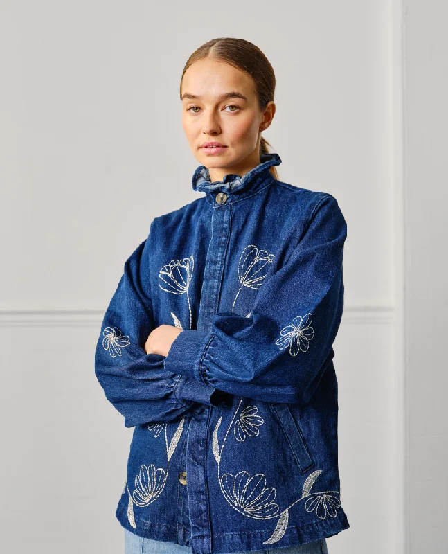 Seventy Mochi Flor Pablo American Blue Embroidered Denim Jacket Ribbed Jacket Pleated Jacket Ruffled Jacket Seventy Mochi Flor Pablo American Blue Embroidered Denim Jacket Ribbed Jacket Pleated Jacket Ruffled Jacket