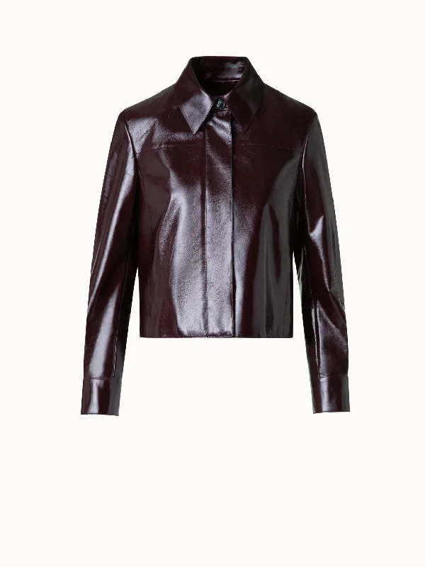 Short Leather Jacket in Lacquer Leather Tiered Jacket Buttoned Jacket Zippered Jacket
