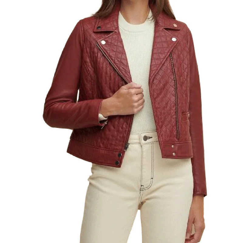 Red Stylish Quilted Women Sheepskin Leather Jacket Fitted Jacket Loose Jacket Oversized Jacket Red Stylish Quilted Women Sheepskin Leather Jacket Fitted Jacket Loose Jacket Oversized Jacket