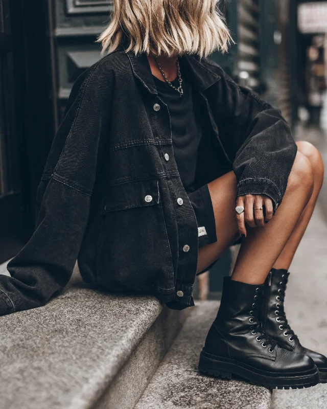 The Black Denim Jacket Oversized Jacket Tailored Jacket Straight Jacket