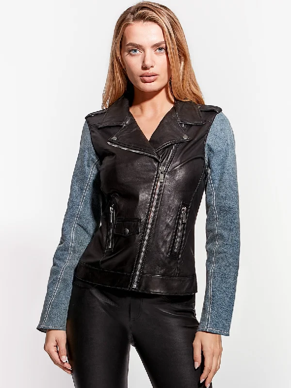 THE EDITOR LEATHER DENIM JACKET Satin Fabric Silk Fabric Chiffon Fabric