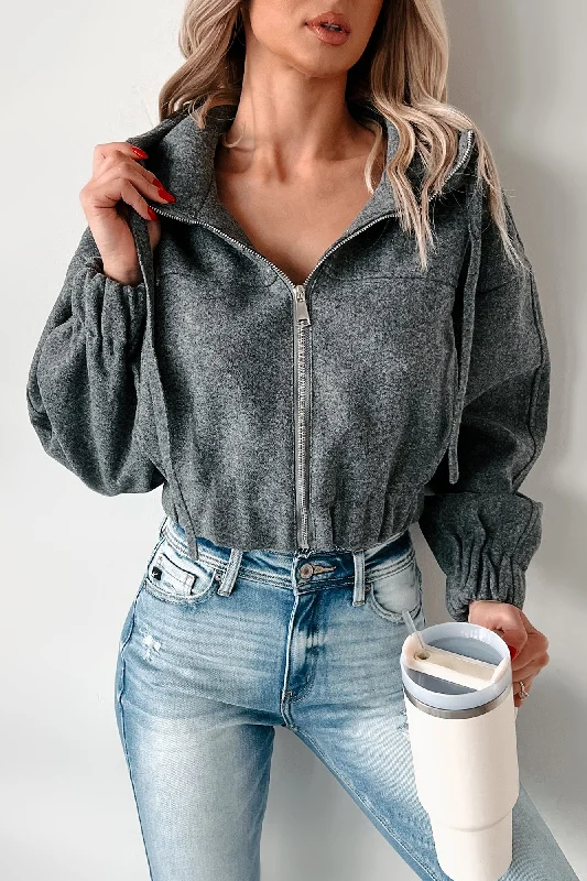 Twilight Moves Hooded Crop Jacket (Heather Dark Grey) Jacket Blazer Coat