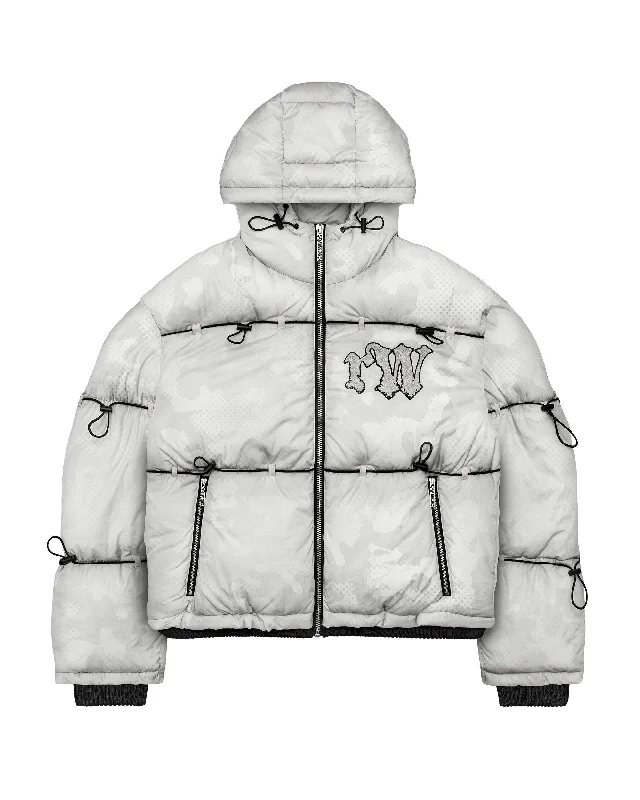 White Camo Puffer Jacket 3.0 Front Pockets Side Pockets Patch Pockets