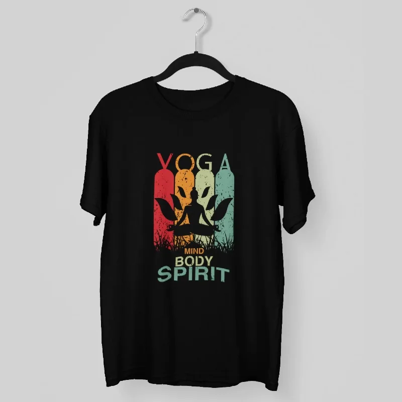 Yoga Mind Body Spirit Round Neck Half Sleeve Classic T-Shirt Embroidered Appliqued Beaded