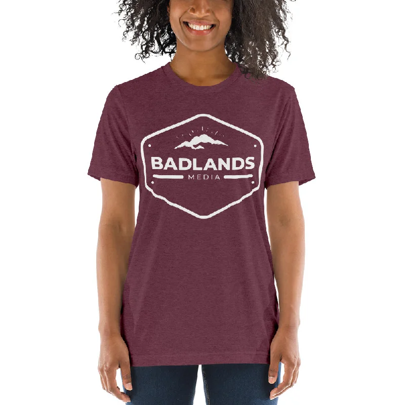 Badlands Relaxed Fit Tri-Blend Short Sleeve T-Shirt (white logo) Beaded Sequined Faux Fur