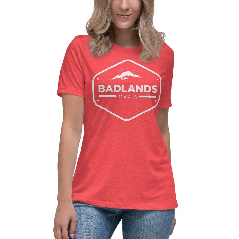 Badlands Women's Relaxed T-Shirt with white logo Beaded Sequined Faux Fur