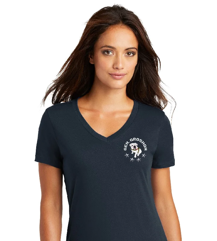 The Citadel Mascot Bulldog, Gen. Groshon,  Women’s V-Neck Tee Shirt Fashionable Trendy Casual