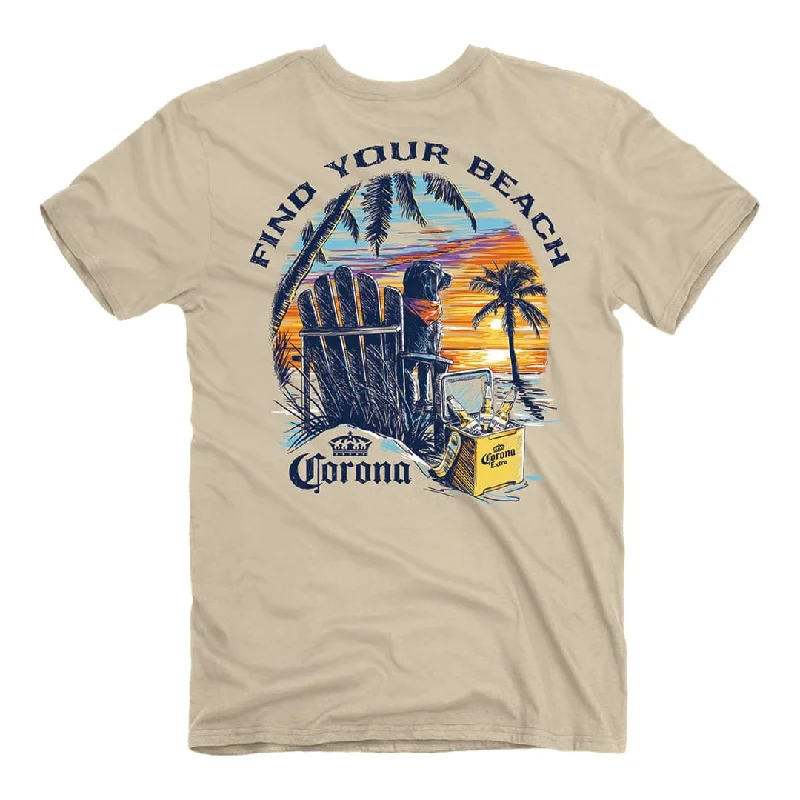 Corona - Find Your Beach T-Shirt Front Pockets Side Pockets Patch Pockets