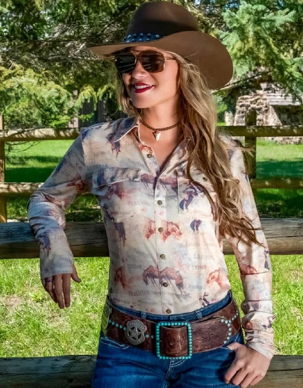 Cowgirl Tuff Cream Western Print Shirt Chenille Blend Fleece Blend Nylon Blend