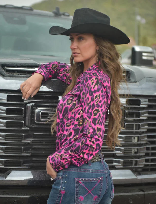 Cowgirl Tuff Pink & Gold Leopard Shirt Rayon Velvet Corduroy