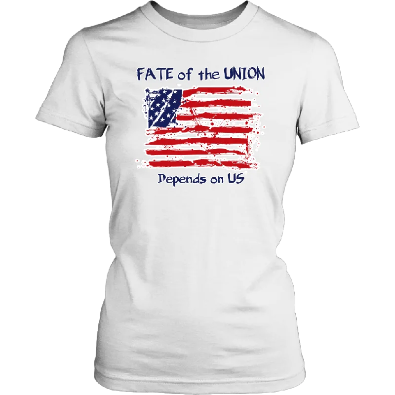 Fate of the Union Depends on Us Women's Patriotic Shirt Houndstooth Herringbone Solid