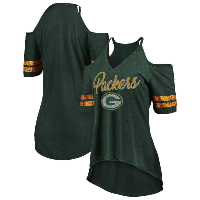 Green Bay Packers Gameday Women's Cold Shoulder Sizzle Tee Elegant Classic Vintage