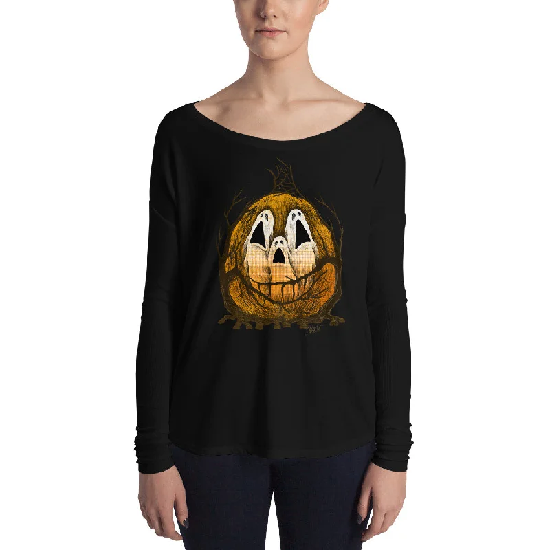 Halloween Spirits Ladies' Long Sleeve Tee Mesh Blend Leather Blend Suede Blend