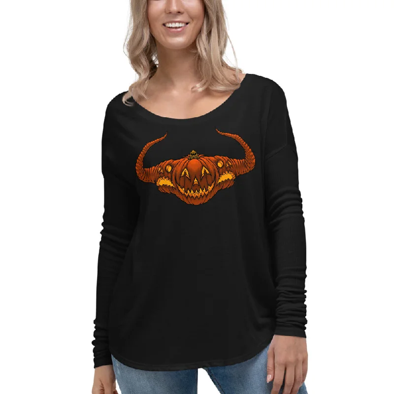 HalloWicked Ladies' Long Sleeve Tee Collared T-Shirt Boat Neck A-Line