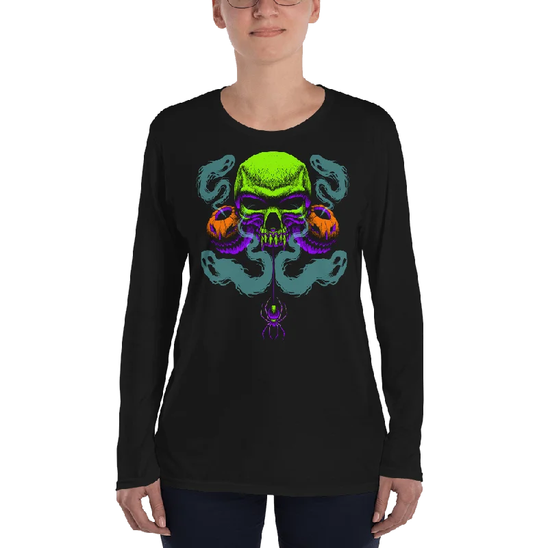 Happy Haunting Anvil 884L Ladies' Lightweight Long Sleeve Tee with Tear Away Label Sequined Glittery Shiny