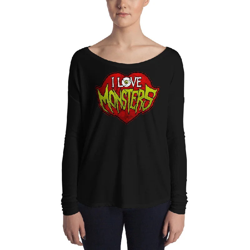 I Love Monsters Ladies' Long Sleeve Tee Fleece Nylon Spandex