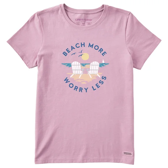 Life is Good. Women's Clean Adirondack Beach More Crusher Lite Tee, Violet Purple Ribbed T-Shirt High Neck Heavyweight