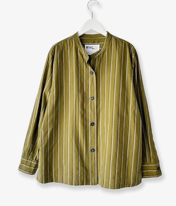 MHL./OFFSET STRIPE COTTON SHIRT WOMENS (OLIVE) Spandex Blend Rayon Blend Denim Blend