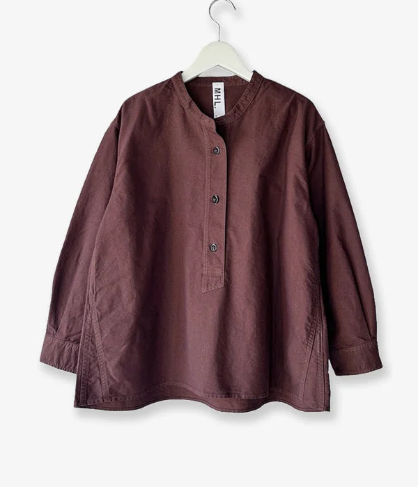 MHL./SOFT HOPSACK P/O SHIRT WOMENS (BROWN) Notch Collar Peter Pan Collar Cowl Neck