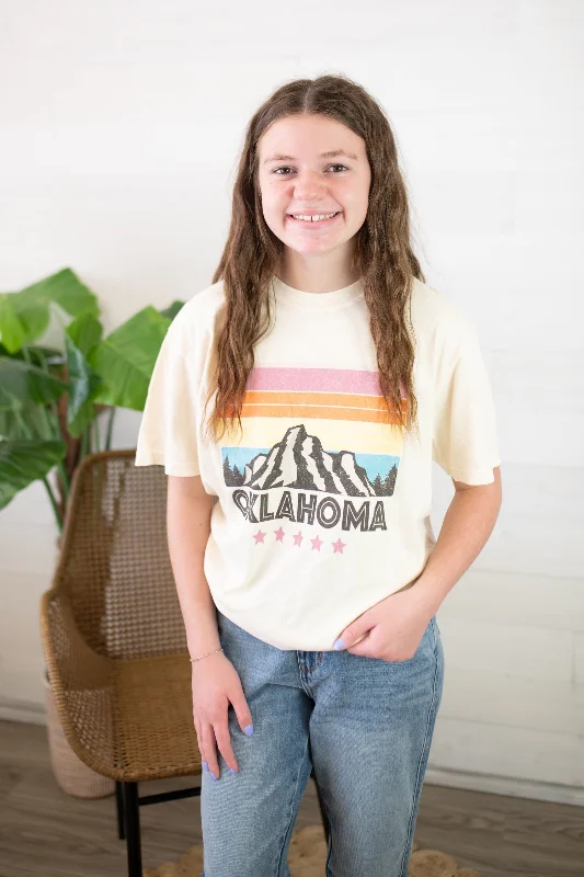 Oklahoma Mountains Graphic Tee-Ivory Iron Safe Non-Iron Wrinkle Free