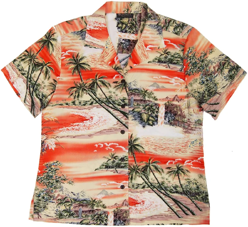 Paradise Island Surf Women's Hawaiian Aloha Rayon Shirt Zippered Buttoned Snapped