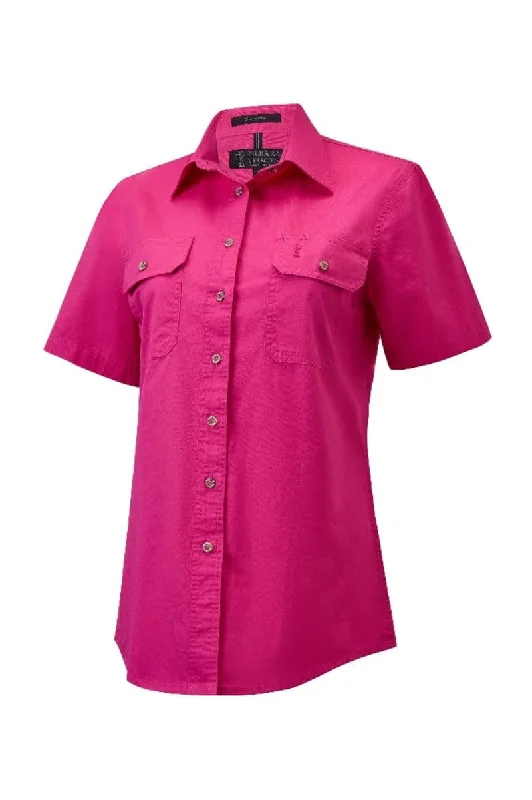 Pilbara Shirt Womens Full Button Short Sleeve Modern Contemporary Chic