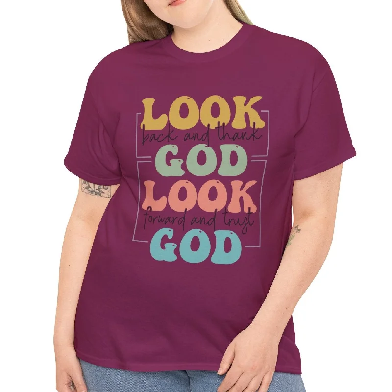 Look Back Thank God Tee Front Pockets Side Pockets Patch Pockets