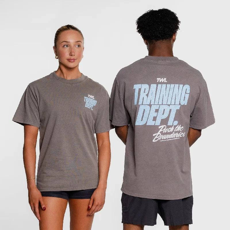 TWL - LIFESTYLE OVERSIZED T-SHIRT - TRAINING DEPARTMENT - FADED GREY/ICE BLUE Thin T-Shirt Open Front Quick Dry