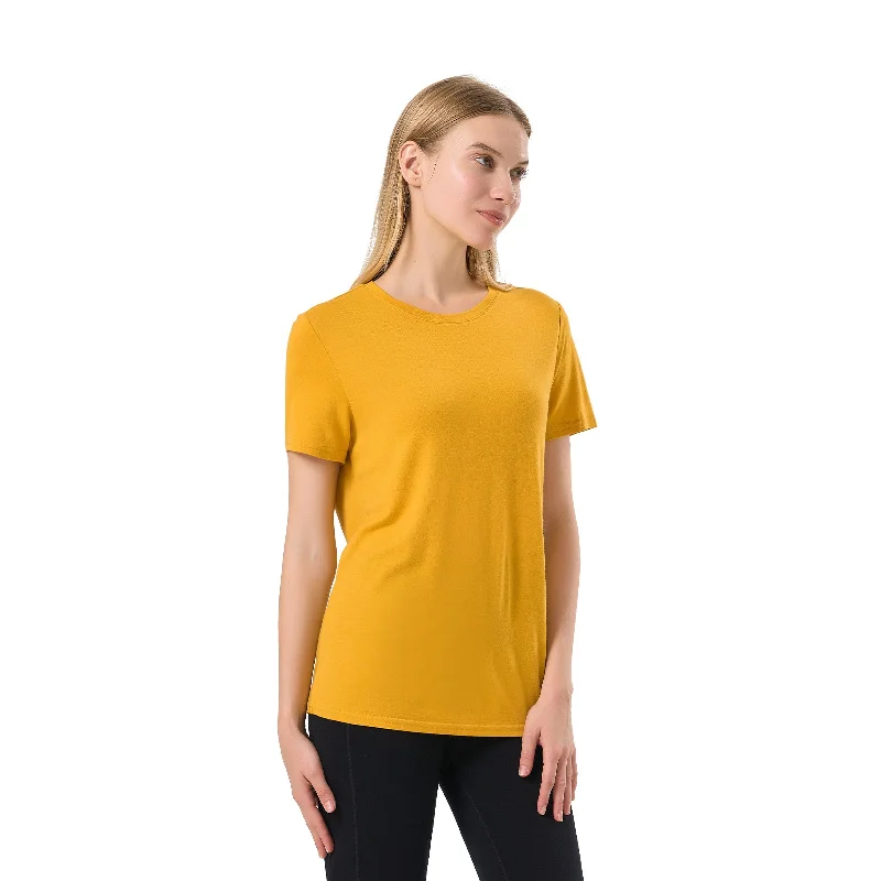 Women's Merino 200g Short Sleeve T-Shirt Gold Seamless Knitted Crochet