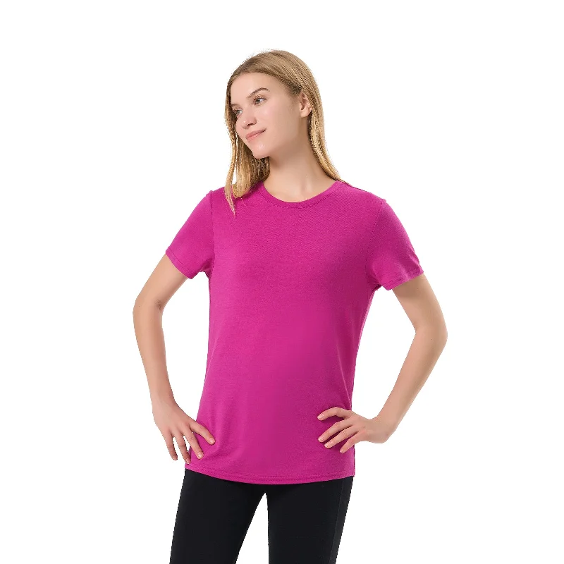 Women's Merino 200g Short Sleeve T-Shirt Purple Satin Blend Silk Blend Wool Blend