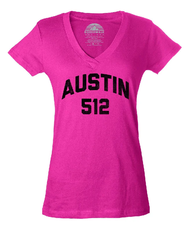 Women's Austin 512 Area Code Vneck T-Shirt Ribbed Striped Patterned