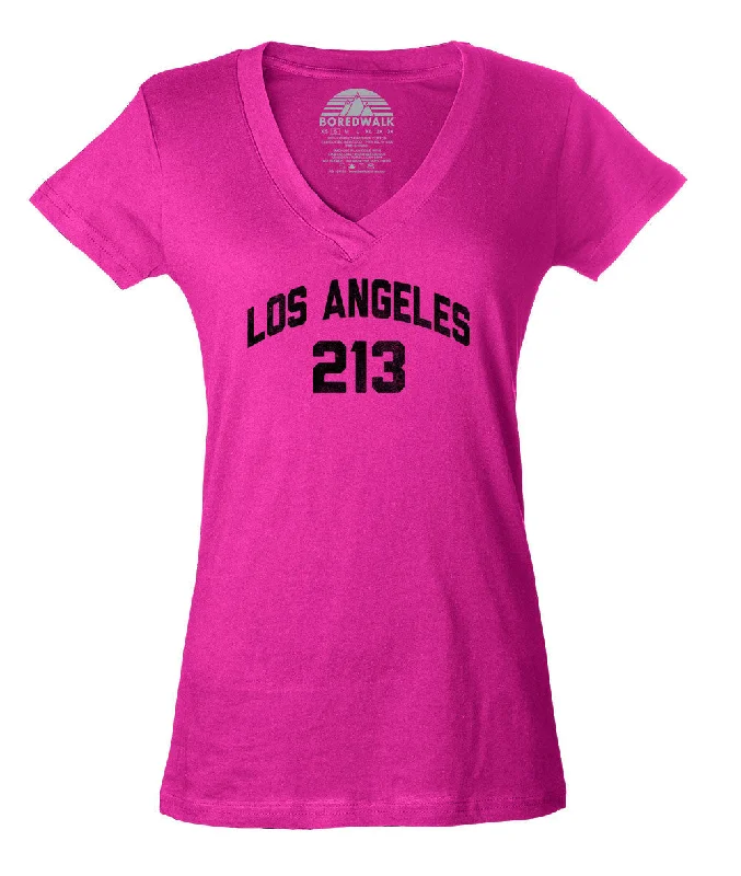 Women's Los Angeles 213 Area Code Vneck T-Shirt Rayon Fabric Velvet Fabric Corduroy Fabric