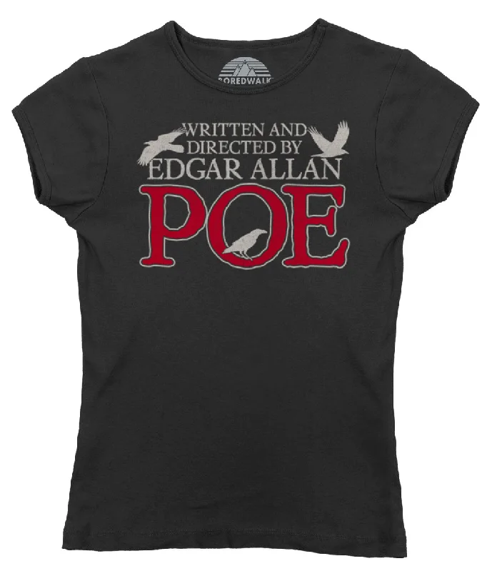 Women's Written and Directed by Edgar Allan Poe T-Shirt Ribbed Striped Patterned