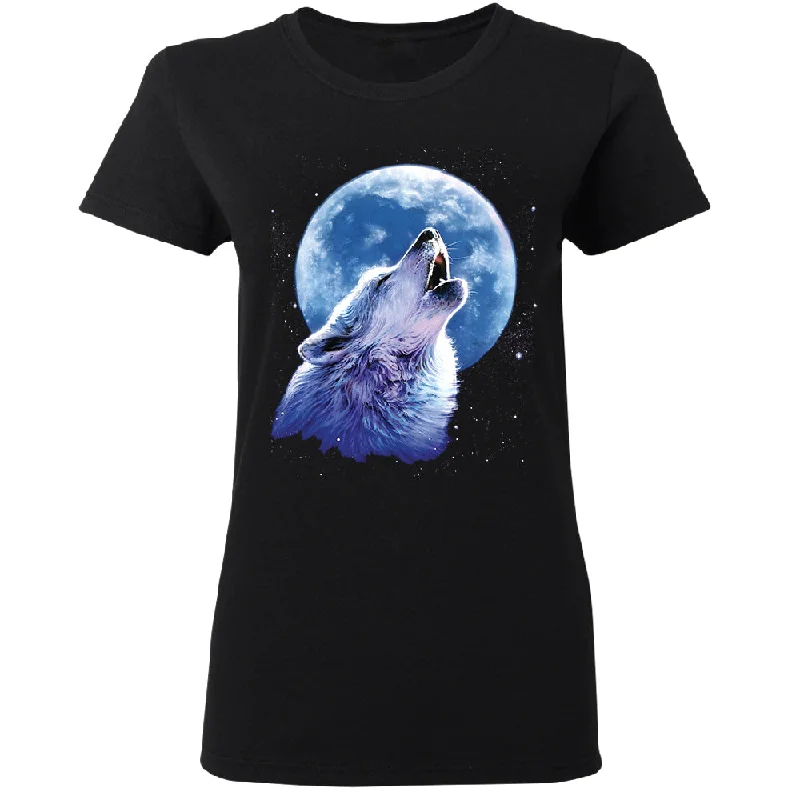 Zexpa Apparel™ Call of the Wild Howling the Full Moon Women's T-Shirt Mesh Blend Leather Blend Suede Blend