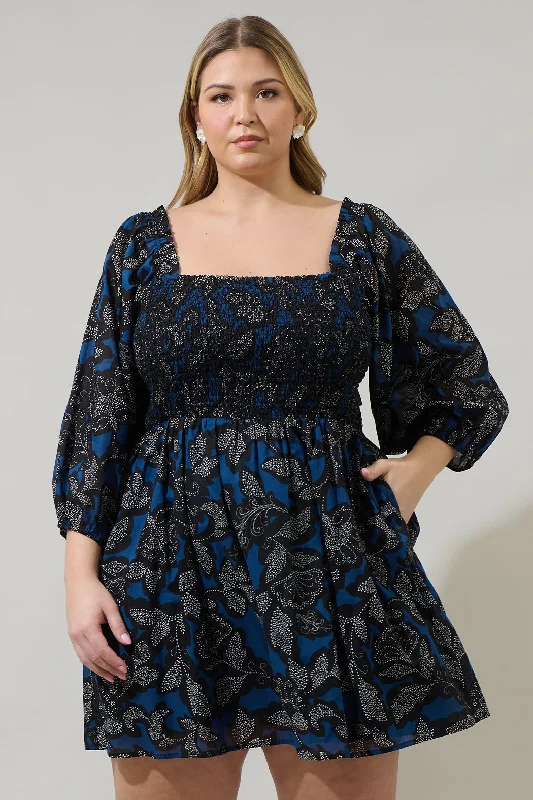 Aurina Floral Niko Smocked Mini Dress Curve Elegant Satin Lace Mini Dress