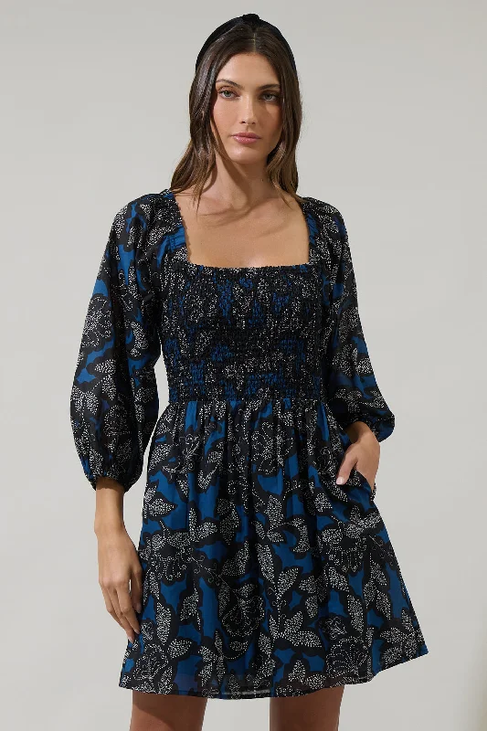 Aurina Floral Niko Smocked Mini Dress Comfortable Bodycon Mini Dress
