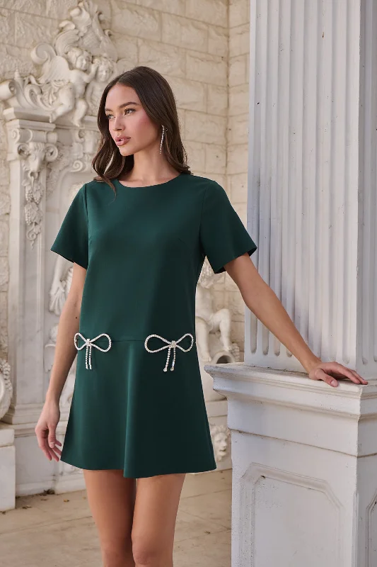 Benicia Bow Shift Mini Dress Trendy Button-Detail Mini Dress