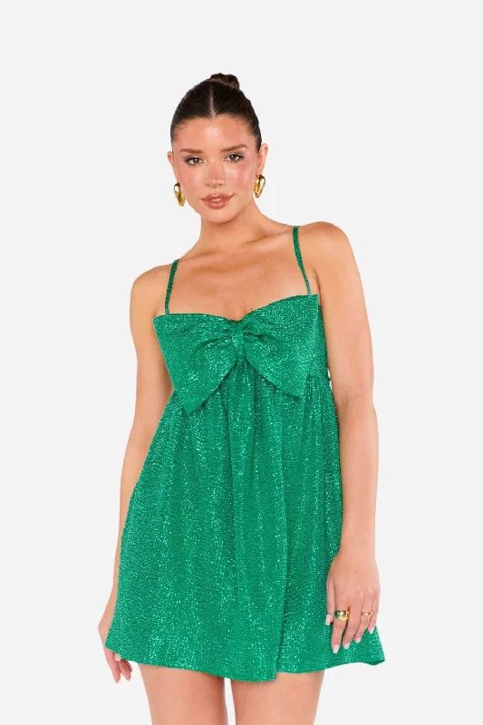 Show Me Your Mumu Best Bow Mini Dress in Green Confetti Stylish Ribbed Mini Dress