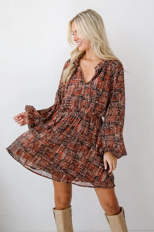 Beyond Sweet Rust Mini Dress Stylish Puff Sleeve Mini Dress