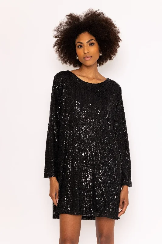 Black Long Sleeve Danielle Mini Dress Fashionable Pleated Mini Dress